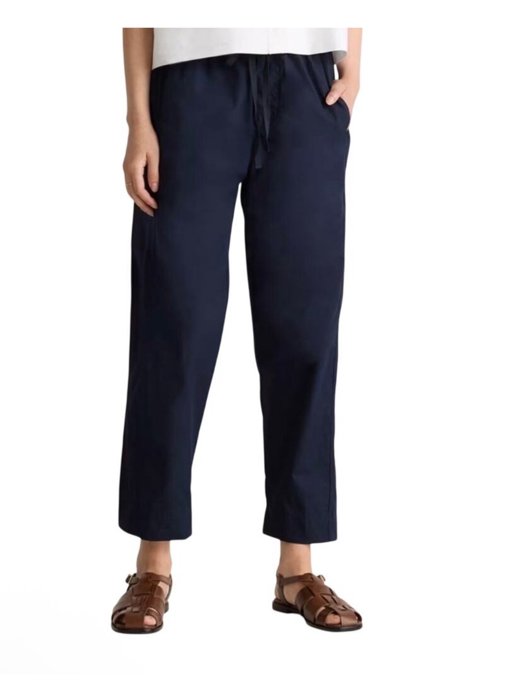 Quince 100% Organic Cotton Poplin Pull-On Pants In Navy Size Medium Nwt